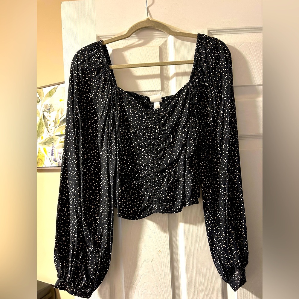 Black with beige polka dot top
